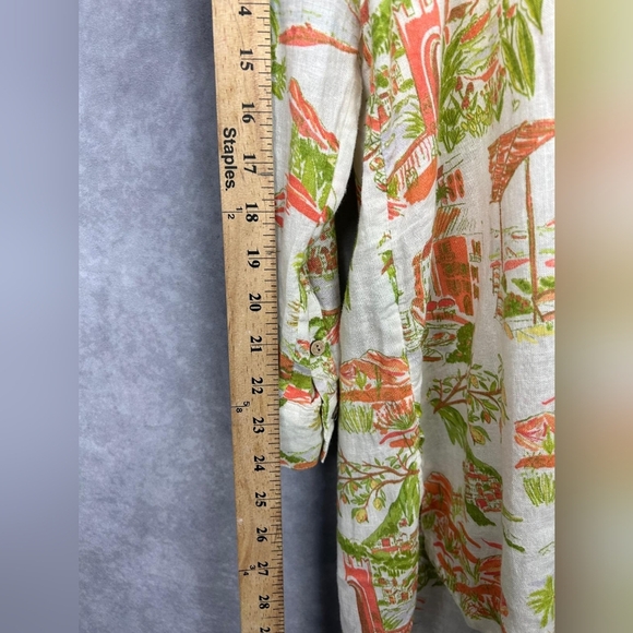 CYNTHIA ROWLEY Linen Surfer Tropical  Beach Camp Cap Sleeve Shirt Dress Size L - Picture 8 of 9
